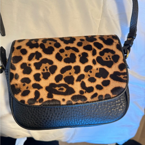 Nwot JCrew Collection Black Leathr Leopard Calf Hair Signet Flap Crossbody Bag - Picture 3 of 10